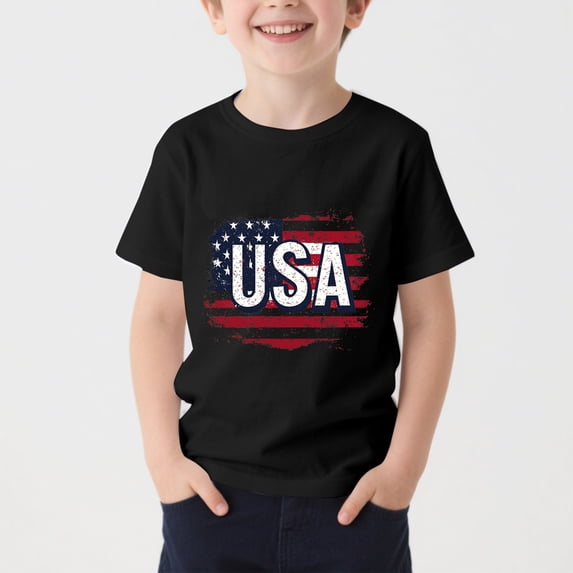 BRGZLK American Flag Tshirt for Boys Girls 4Th of July USA Flag Loose Crew Neck Short Sleeve Independence Day Basic Tees Tops Summer Casual Shirts for 2026 Black A 5-6 Years
