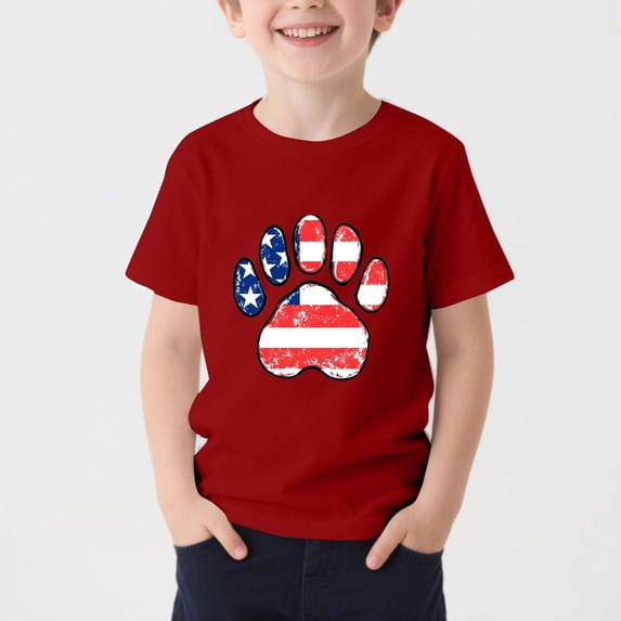 BRGZLK American Flag Tshirt for Boys Girls 4Th of July USA Flag Paw Print Loose Crew Neck Short Sleeve Independence Day Basic Tees Tops Summer Casual Shirts for 2026 Red B 5-6 Years