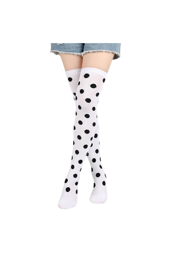 Autumn Winter Warm Polka Dot Element Print Knee Socks Women Men Universal Socks Mid Tube Cotton Cycling Socks White One Size