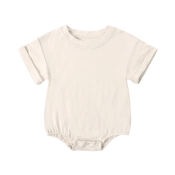BRGZLK Baby Boy Girl Bubble Romper Summer 2026 Solid Color Crewneck Lightweight Diaper Cover Baby Short Sleeve Crawling Suit Jumpsuit Rompers Beige 6-12 Months