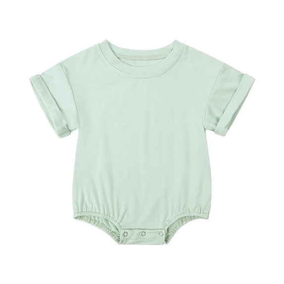 BRGZLK Baby Boy Girl Bubble Romper Summer 2026 Solid Color Crewneck Lightweight Diaper Cover Baby Short Sleeve Crawling Suit Jumpsuit Rompers Green 6-12 Months