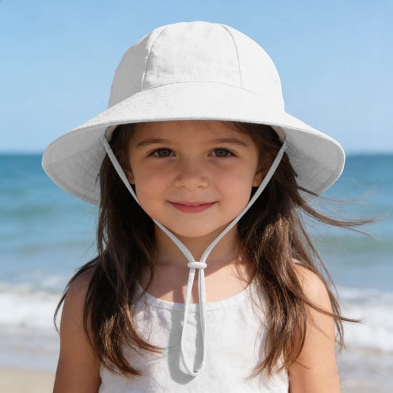 BRGZLK Baby Boy Girl Sun Hat Summer UPF 50+ Sun Protection Cute Wide Brim Adjustable Strap Cotton Breathable Bucket Cap Outdoor Fisherman Hats White 1-2T