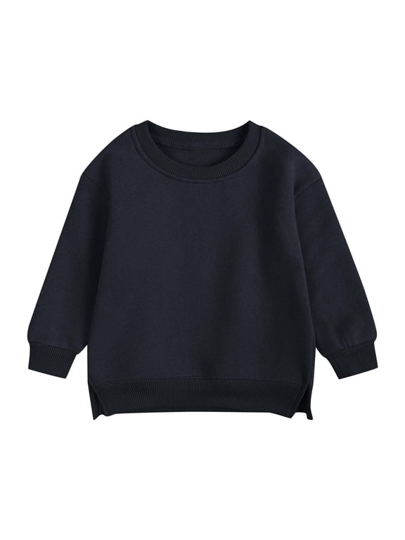 Baby Boys Girls Hoodie Sweatshirt Kids Crew Neck Long Sleeve Pullover Tops Blouse Solid Color Warm Comfy Fall Winter Clothes Black 12-24 Months