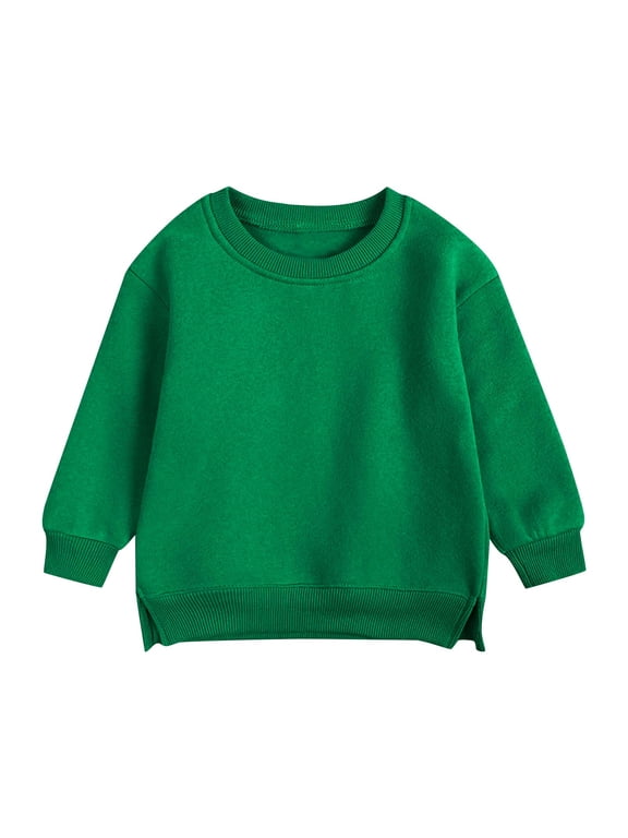 Baby Boys Girls Hoodie Sweatshirt Kids Crew Neck Long Sleeve Pullover Tops Blouse Solid Color Warm Comfy Fall Winter Clothes Green 12-24 Months