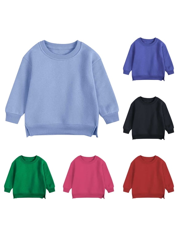 Baby Boys Girls Hoodie Sweatshirt Kids Crew Neck Long Sleeve Pullover Tops Blouse Solid Color Warm Comfy Fall Winter Clothes Light Blue 4-5 Years