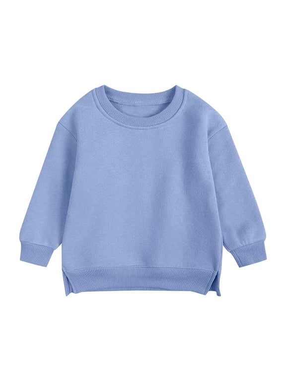 Baby Boys Girls Hoodie Sweatshirt Kids Crew Neck Long Sleeve Pullover Tops Blouse Solid Color Warm Comfy Fall Winter Clothes Light Blue 6-7 Years