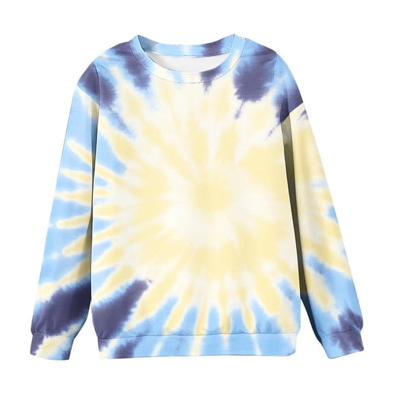 BRGZLK Baby Boys Girls Sweatshirt Tops Trendy Tie-Dye Printed Long Sleeved T-Shirt Loose Casual Round Neck Pullover Fall Clothes Light Blue 9-10 Years