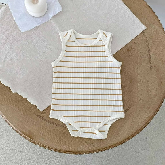 BRGZLK Baby Cami Romper Summer Fashionable Striped Print Sleeveless Jumpsuit Boys Girls Comfy Breathable Cotton One-Piece Yellow 6-9 Months