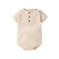 thumbnail image 1 of BRGZLK Baby Girl Boy Jumpsuit 2026 Trendy Solid Color Short Sleeve Knitted Breathable Rompers Unisex Baby Summer Clothes Beige 18-24 Months, 1 of 5