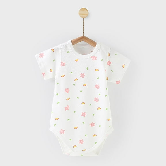 BRGZLK Baby Summer Jumpsuits Newborn Cute Printed Short Sleeved Cotton Thin Climbing Clothes Cut Sweat Absorbing Breathable Bags Fart Clothes White 0-2 Months