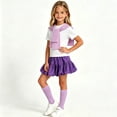 thumbnail image 1 of BRGZLK Back to School Outfits for Girls Summer Cute Solid Color Crewneck Short Sleeve T-Shirt and Paperbag Skirt & Plain Shawl & Socks Comfortable Breathable 4 Piece Sets Purple 3-4 Years, 1 of 7