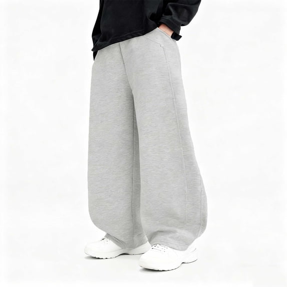 BRGZLK Baggy Sweatpants for Boys Elastic Waist Loose Fit Wide Leg Fleece Sweat Pants Daily Casual Wear Athletic Joggers with Pockets Back to School Clothes Gray 14-15 Years