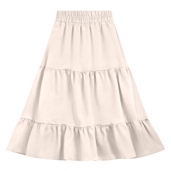 BRGZLK Boho Midi Skirt for Girls Summer Solid Color Elastic High Waist Lightweight Comfortable Flowy A-Line Pleated Beach Skirt White 11-12 Years