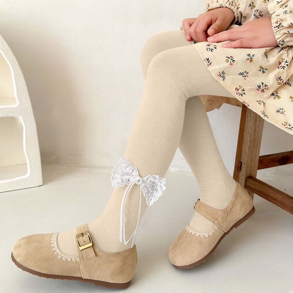 BRGZLK Bow Tights for Girls 2026 Sweet Cute Soft Cozy Kids Footed Dance Leggings Beige 3-4 Years
