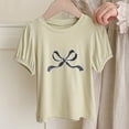thumbnail image 1 of BRGZLK Bows T Shirts for Girls Summer Casual Loose Fit Cute Bow Ribbon Print Short Sleeve Lantern Sleeve T Shirt Aesthetic Casual Tops Green 6-7 Years, 1 of 4