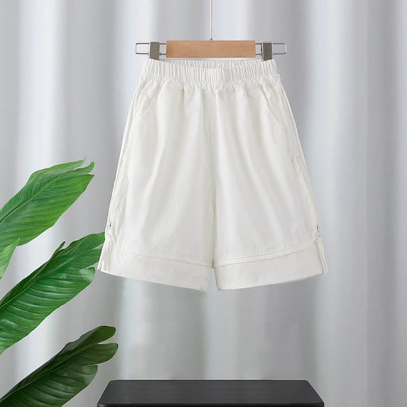 BRGZLK Boy's Solid Casual Casual Shorts Summer Lightweight High Waist Loose Knee Length Hiking Cargo Shorts with Pockets, Bermuda Streetwear White 7-8 Years