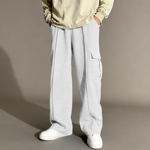 BRGZLK Boy's Wide Leg Sweatpants Trendy Solid Color Elastic Waist Side with Pocket Casual Sports Sweatpants Long Pants Joggers Trousers White 6-7 Years