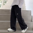thumbnail image 1 of BRGZLK Boys Cargo Pants Wide Leg Pants Teen Kids Casual Outdoor Drawstring Straight Trousers with Pockets Kids Trendy Long Pants Black B 12-13 Years, 1 of 5