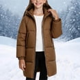 thumbnail image 1 of BRGZLK Boys Coats Lightweight Padded Coat Long Sleeved Zipper Hooded Windproof and Warm Daily Mid-length Style Casual Loose Outwear Coffee 9-10 Years, 1 of 5