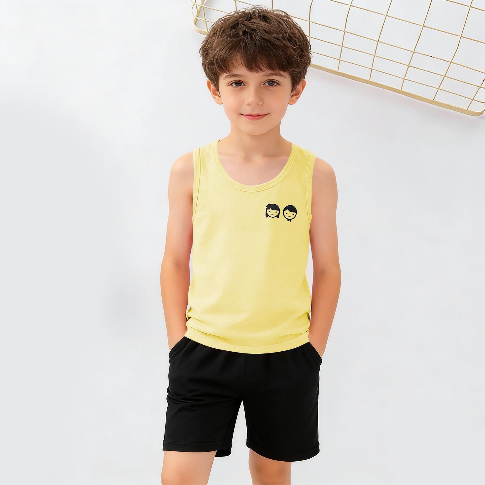 BRGZLK Boys Cotton Tank Tops Summer Solid Color Print Pattern Ribbed 