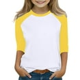 thumbnail image 1 of BRGZLK Boys Girls 3/4 Sleeve T-Shirt Kids Trendy Color-Blocking Raglan Sleeves Blouse Lightweight Casual Round Neck Tops Yellow 7-8 Years, 1 of 6