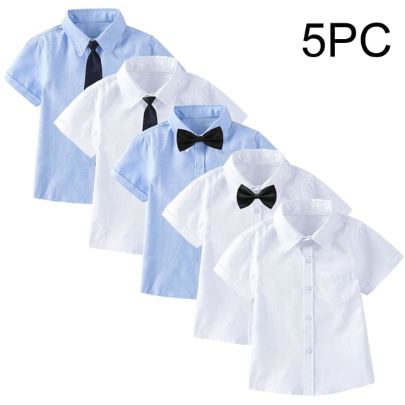 BRGZLK Boys Girls Dress Shirts 5 Pack Summer Trendy Solid Color Turn-Down Collar Short Sleeve Button Down Shirt Lightweight School Uniform Tops 2026 Black C 4-5 Years