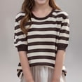 thumbnail image 1 of BRGZLK Boys Girls Fall Short Sleeve Sweater Classic Striped Graphic Round Neck Loose Comfort Knit Pullover Top Coffee 8-9 Years, 1 of 3