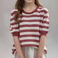 thumbnail image 1 of BRGZLK Boys Girls Fall Short Sleeve Sweater Classic Striped Graphic Round Neck Loose Comfort Knit Pullover Top Red 8-9 Years, 1 of 3