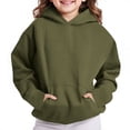 thumbnail image 1 of BRGZLK Boys Girls Hooded Sweatshirt Trendy Solid Color Casual Long Sleeve Hoodies Cute Oversized Fleece Pocket Pullover Tops Army Green 4-5 Years, 1 of 7