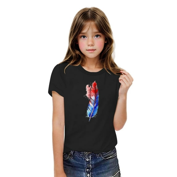 BRGZLK Boys Girls Independence Day Patriotic T-Shirts Fashion USA Flag Printed Blouse Casual Short Sleeve Round Neck Cotton Tops Black 7-8 Years
