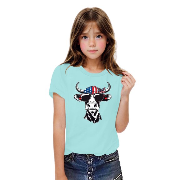 BRGZLK Boys Girls July 4Th Patriotic T-Shirts Fashion Independence Day Print Round Neck Tees Casual Short Sleeve Cotton Tops Blue 3-4 Years