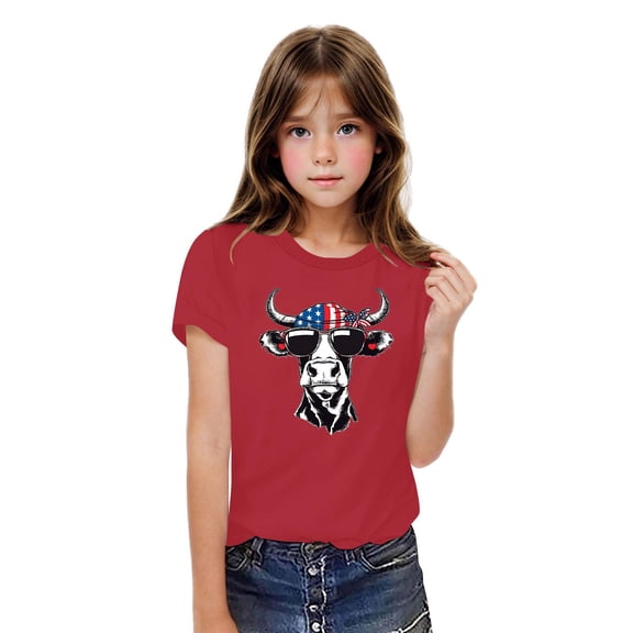 BRGZLK Boys Girls July 4Th Patriotic T-Shirts Fashion Independence Day Print Round Neck Tees Casual Short Sleeve Cotton Tops Red 9-10 Years