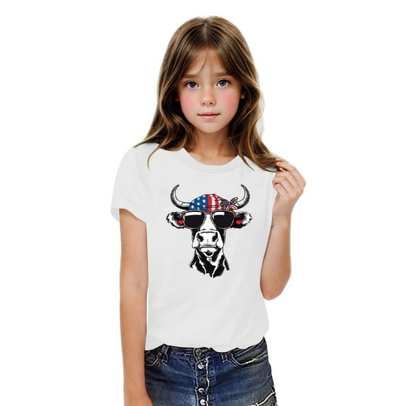 BRGZLK Boys Girls July 4Th Patriotic T-Shirts Fashion Independence Day Print Round Neck Tees Casual Short Sleeve Cotton Tops White 3-4 Years