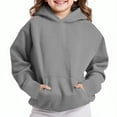 thumbnail image 1 of BRGZLK Boys Girls Long Sleeve Hooded Sweatshirt Trendy Solid Color Oversized Fleece Pullover Pocket Hoodies For Spring Fall Gray 5-6 Years, 1 of 7