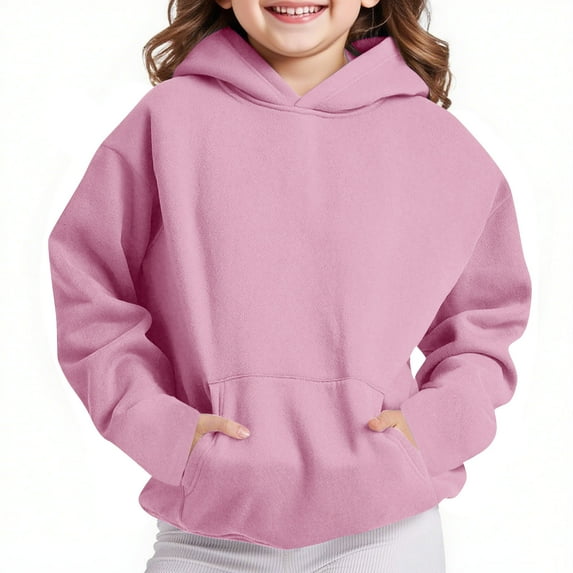 BRGZLK Boys Girls Long Sleeve Hooded Sweatshirt Trendy Solid Color Oversized Fleece Pullover Pocket Hoodies For Spring Fall Pink 13-14 Years