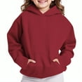 thumbnail image 1 of BRGZLK Boys Girls Long Sleeve Hooded Sweatshirt Trendy Solid Color Oversized Fleece Pullover Pocket Hoodies For Spring Fall Red 9-10 Years, 1 of 7