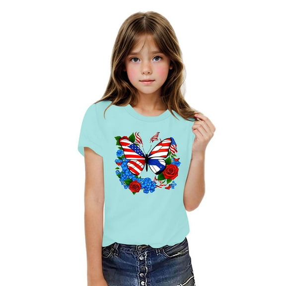 BRGZLK Boys Girls Party In The USA Tees Toddler 4Th Of July T-Shirt Kids Independence Day Casual Round Neck Short Sleeve Cotton Tops Blue 3-4 Years