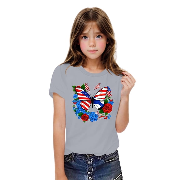 BRGZLK Boys Girls Party In The USA Tees Toddler 4Th Of July T-Shirt Kids Independence Day Casual Round Neck Short Sleeve Cotton Tops Gray 7-8 Years
