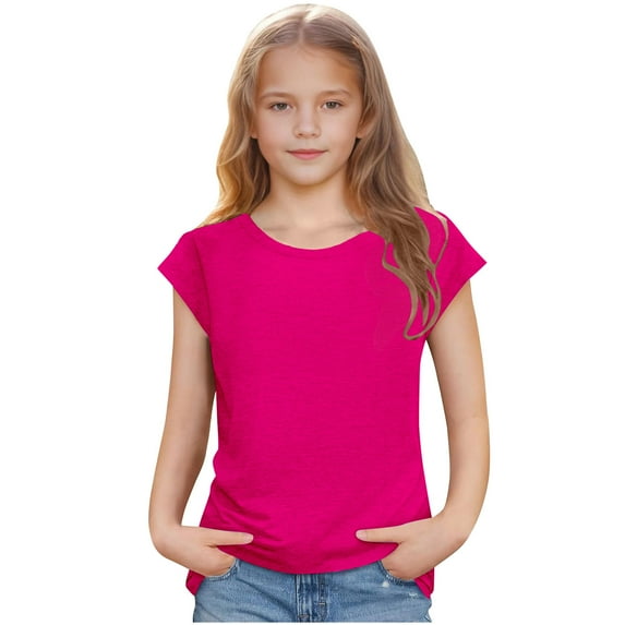 BRGZLK Boys Girls Short Sleeve Shirts Summer Trendy Cute Solid Color Tunic Tops Kids Casual Soft Basic Tees Blouses Hot Pink 2-3 Years