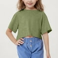 thumbnail image 1 of BRGZLK Boys Girls Short Sleeved Cropped Kids Trendy Solid Color Round Neck Short Sports Shirt Medium Large Children's Loose T-Shirt Army Green 11-12 Years, 1 of 6