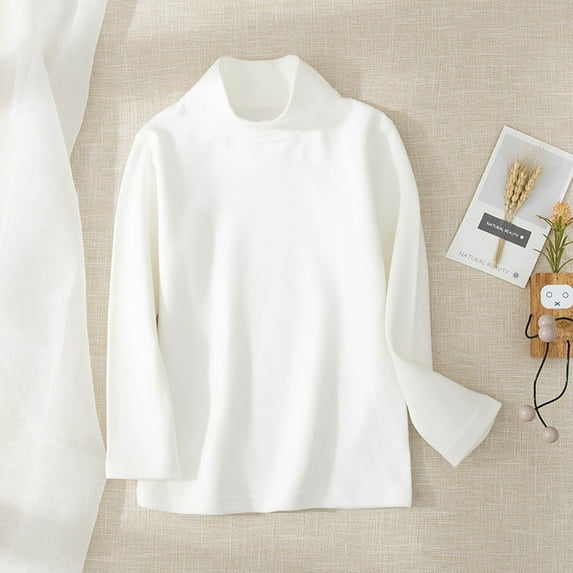 BRGZLK Boys Girls Soft Cotton Long Sleeve Half-high Neck Shirts Solid Color Autumn Warm Thermostat Bottoming T-Shirt for Kids White 2-3 Years