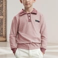 thumbnail image 1 of BRGZLK Boys Girls Striped Polo Shirt, Autumn Cute Contrasting Collar Long Sleeve Fresh Soft Comfortable Woolen Top for Back-To-School Season Purple 7-8 Years, 1 of 6