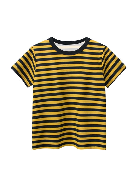 Boys Girls Striped Shirts Summer Funny Fashion Round Neck Short Sleeve T Shirt July 4th Patriotic Tee Top for Kids Yellow 2-3 Years