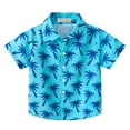 thumbnail image 1 of BRGZLK Boys Hawaiian Outfits Beach Vacation Style Trendy Cozy Coconut Tree Print Summer Casual Short Sleeve Button Down Shirt for Kids Blue 5-6 Years, 1 of 5