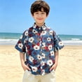 thumbnail image 1 of BRGZLK Boys Hawaiian Shirts Trendy Tropical Relaxed Fit Short Sleeve Button Down Tops Casual Floral Beach Shirt for Kids Summer Vacation Dark Blue 12-13Y, 1 of 6