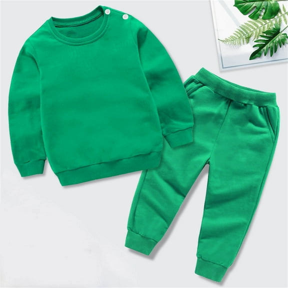 BRGZLK Boys Outfits Solid Color Long Sleeved Casual Sweatshirt and Sweatpants for Daily Wear Fall Fashion Outfits Green 12-18 Months