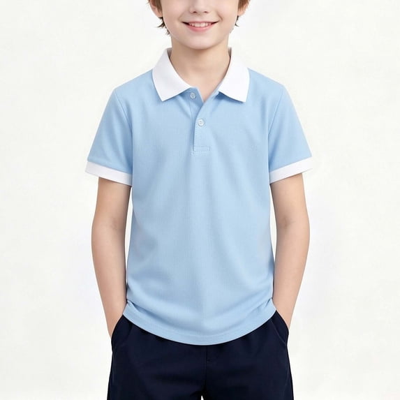 BRGZLK Boys Short Sleeve Polo Shirts Summer Stylish Color Block Button Down School Uniform Tshirt Lightweight Breathable Golf Shirt 2026 Light Blue 14-15 Years