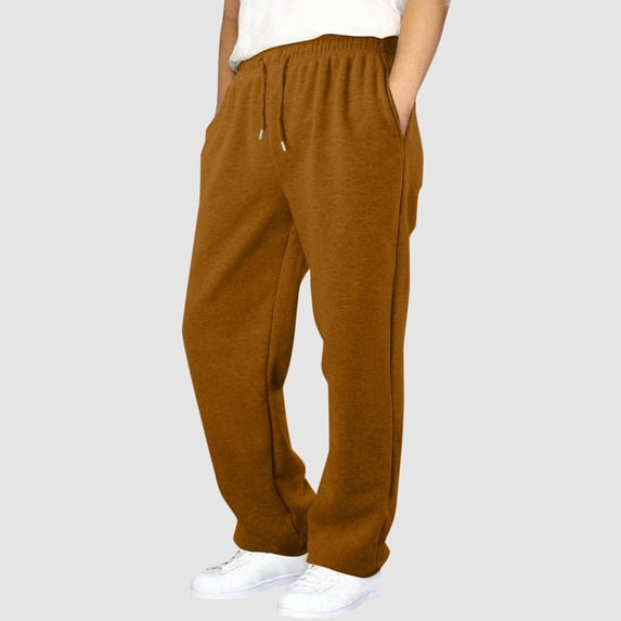 BRGZLK Boys Sweatpants Open Bottom Joggers Fashion Solid Color Fleece Lined Soft Cozy Warm Loose Fit Sports Sweatpants Long Pants with Pockets for Running Casual Brown A 8-9 Years