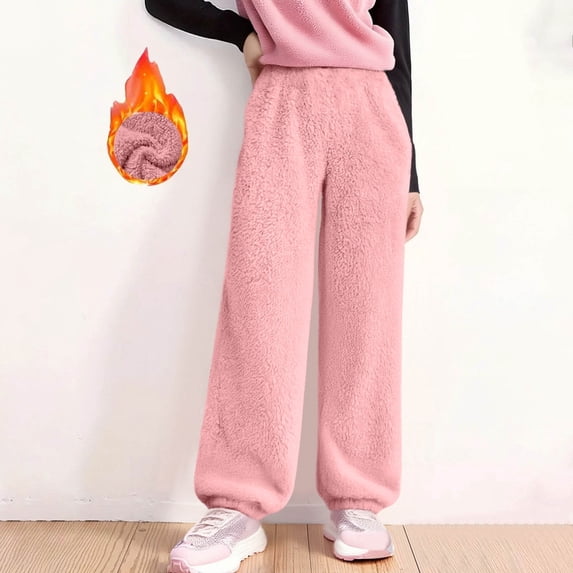 BRGZLK Boys Sweatpants Winter Solid Color Elastic Waist With Side Pockets Slim Sports Double Sided Velvet Warm Home Clothes Long Pants For Kids Pink 12-13 Years