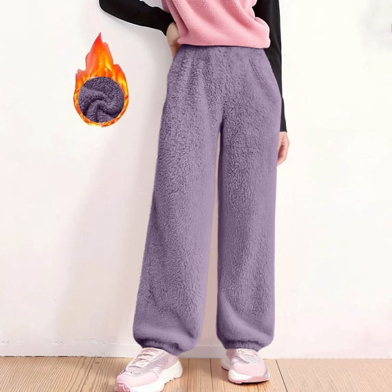 BRGZLK Boys Sweatpants Winter Solid Color Elastic Waist With Side Pockets Slim Sports Double Sided Velvet Warm Home Clothes Long Pants For Kids Purple 12-13 Years